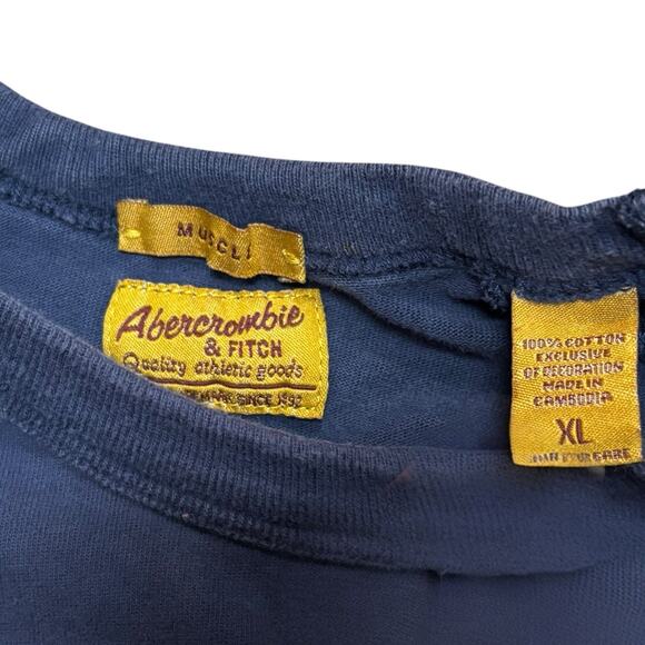 Abercrombie & Fitch Blue Crew Shirt Men's XL Muscle Fit Y2K Yellow 3D Embroidery - Picture 3 of 6